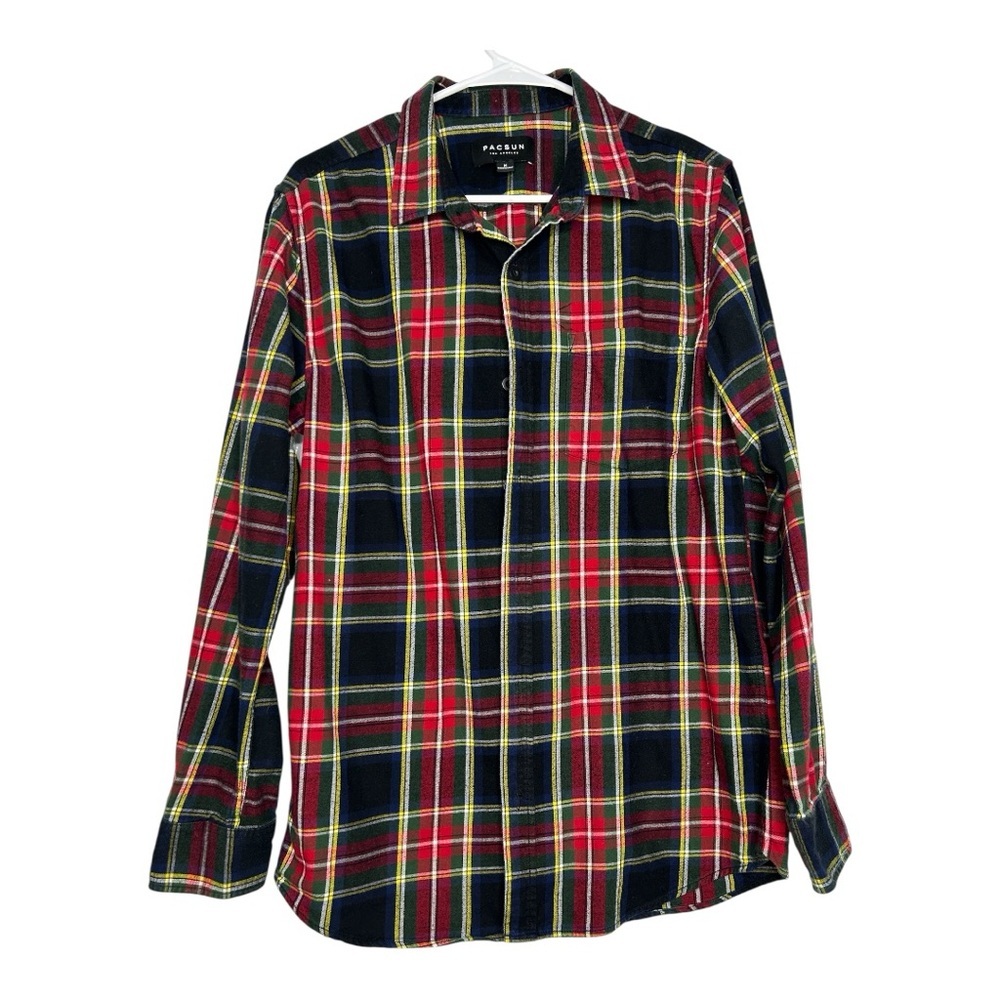 PacSun Red Blue Yellow Plaid Button Down Shirt Cabincore Picnic Outdoors Cabin